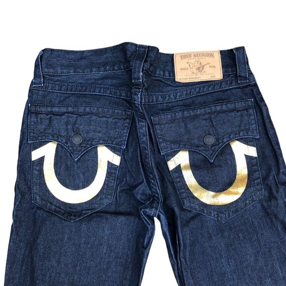 TRUE Religion Jeans Size 34 STRAIGHT Gold Horseshoe - Picture 7 of 10